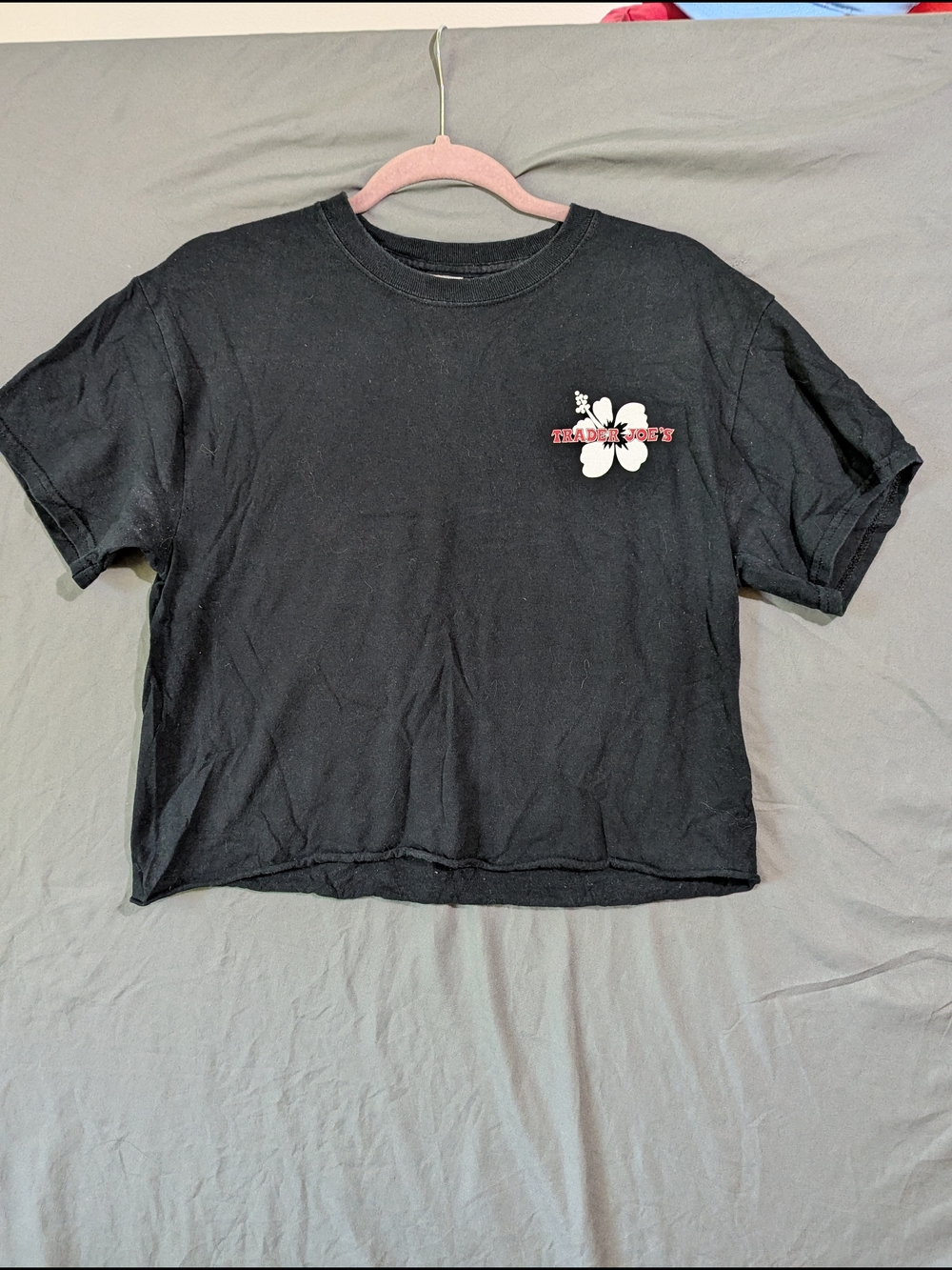 Black Crop Tee with White Floral Accent